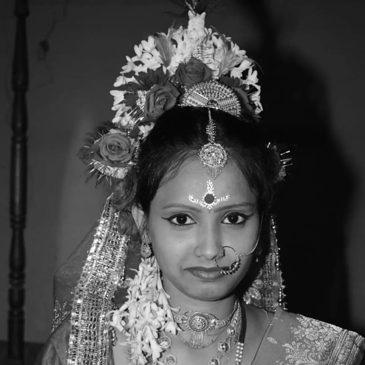 black & white image of a girl's marriage photography